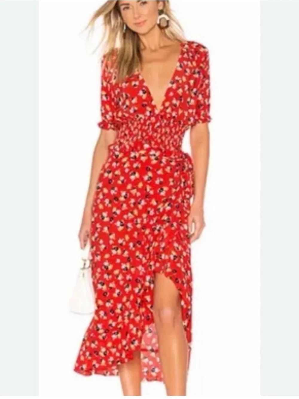 Faithfull the Brand Red Floral Two-Piece Set with Puff Sleeves - Picture 5 of 5